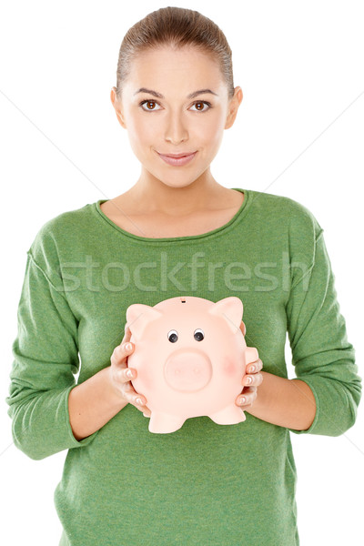 Woman with her piggy bank Stock photo © dash