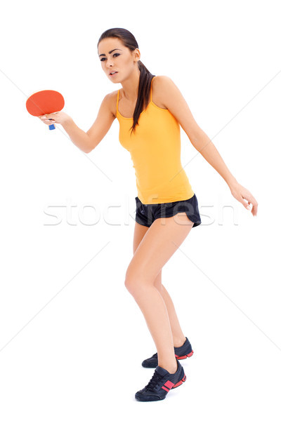 Kobiet gotowy tenis stołowy gracz kobieta Zdjęcia stock © dash