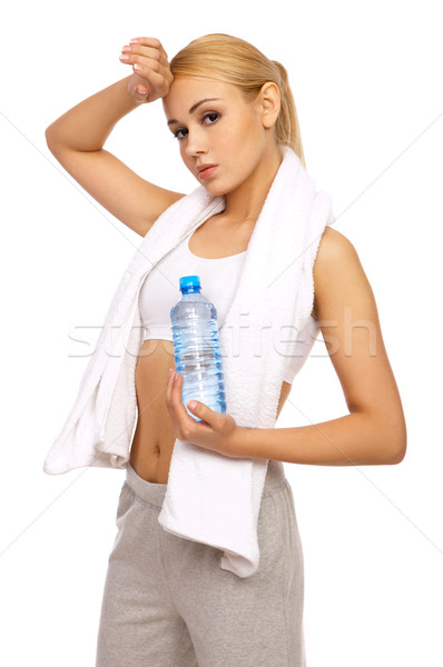 Stock foto: Sportlich · Mädchen · schöne · Mädchen · halten · Flasche · Wasser