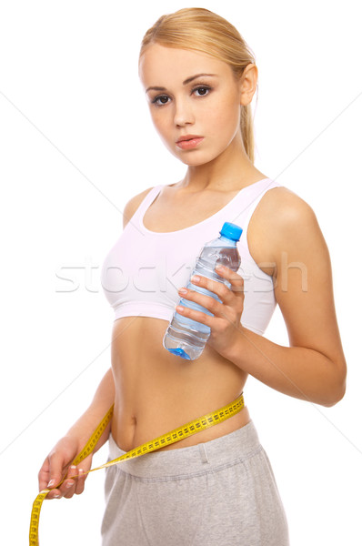 Stock foto: Sportlich · Mädchen · schöne · Mädchen · halten · Flasche · Wasser