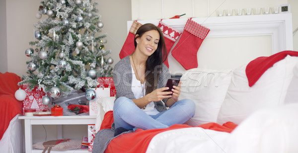 Young woman checking for Christmas messages Stock photo © dash