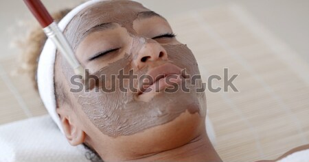 Woman With Clay Facial Mask In Spa Stock photo © dash