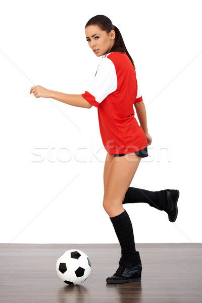 Piłkarz kopać piłka biały kobieta sportu Zdjęcia stock © dash