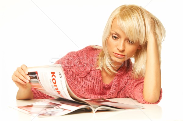 ストックフォト: 女性 · 読む · 雑誌 · 小さな · かなり · 色