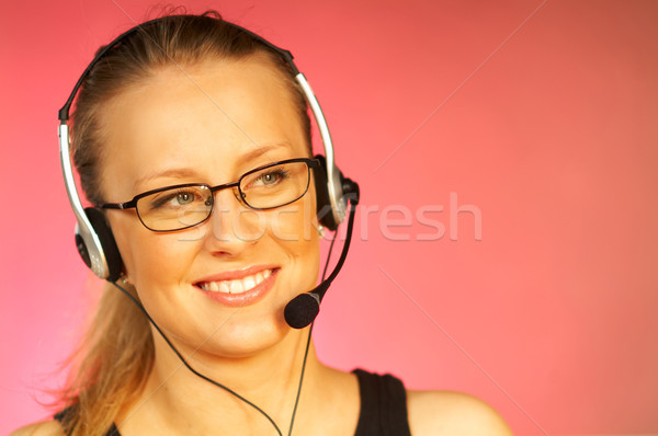 Call center agent jonge mooie vrouw telefoon Stockfoto © dash