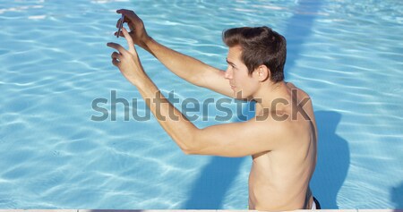 Foto stock: Homem · Maldivas · homem · bonito · piscina · céu