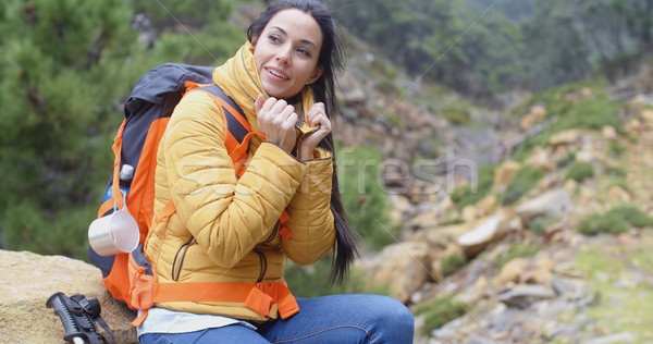 Athletic young female backpacker Stock photo © dash