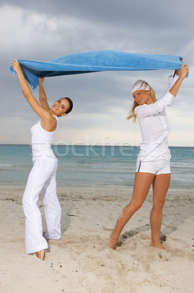 Vrienden strand twee jonge vrouwen tijd gelukkig Stockfoto © dash
