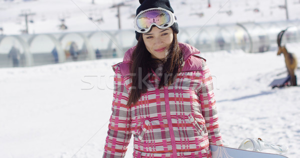 Stock fotó: Aranyos · boldog · női · ázsiai · snowbordos · sétál