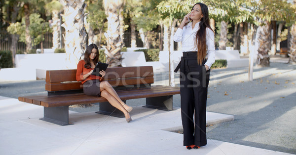 Chic young woman chatting on her mobile Stock photo © dash