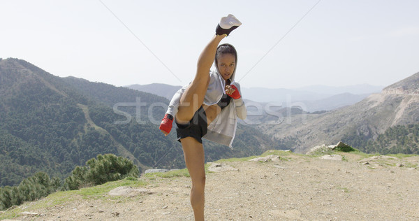 Young female kickboxer in mountains Stock photo © dash