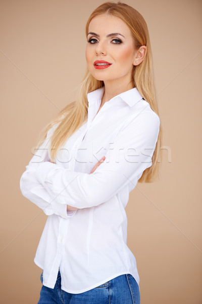 красивой девушки белая блузка джинсов Сток-фото © dash