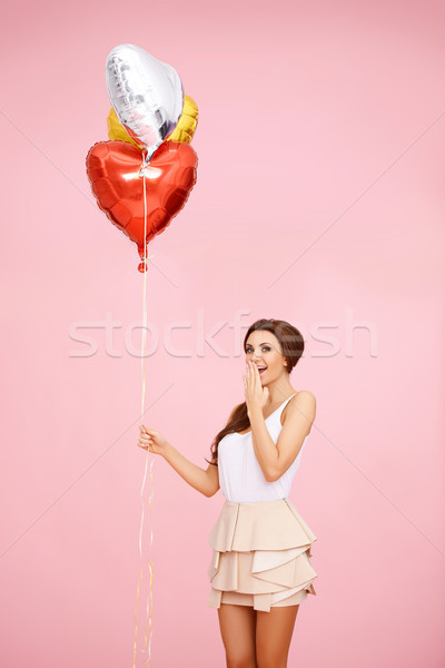 Cute bruna palloncini colorato cuore Foto d'archivio © dash