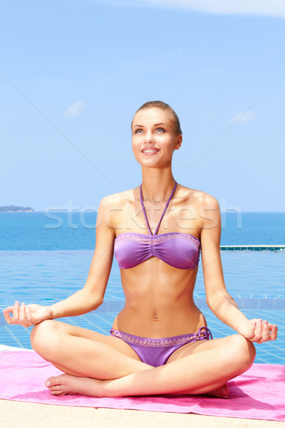 Foto stock: Mujer · bikini · mujer · hermosa · sesión · yoga