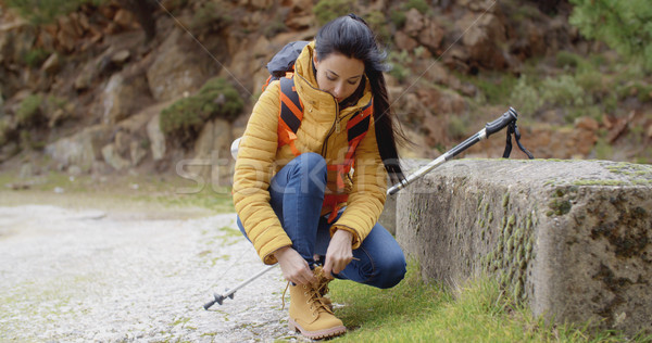 Female hiker tying her laces Stock photo © dash