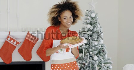 Dość młoda kobieta palenie christmas brylant domu Zdjęcia stock © dash