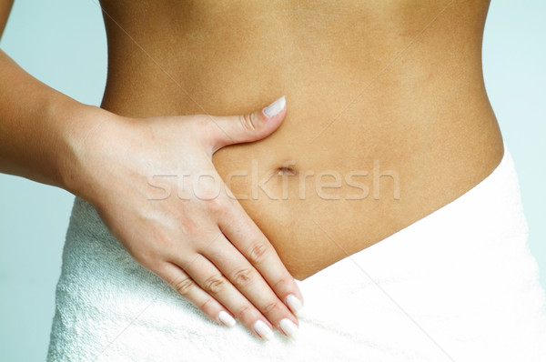 Stock foto: Fitness · Zeit · Finger · anfassen · Körperteile · Mädchen