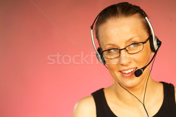 Call center agent jonge mooie vrouw telefoon Stockfoto © dash