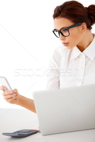 деловая женщина мобильных вызова красивой очки Сток-фото © dash