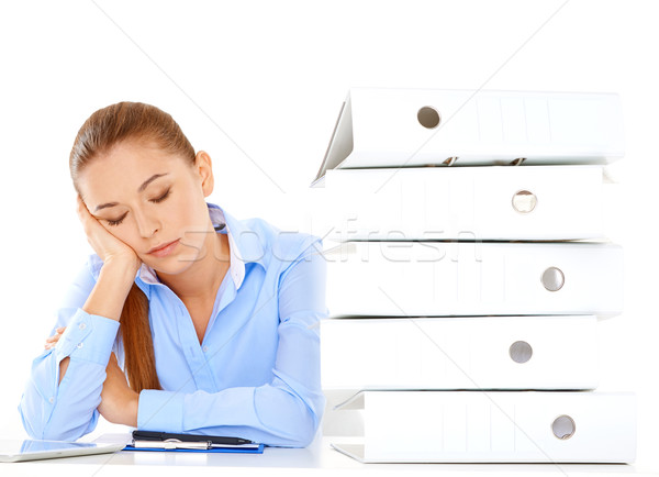 Fáradt fiatal üzletasszony elvesz szieszta asztal Stock fotó © dash