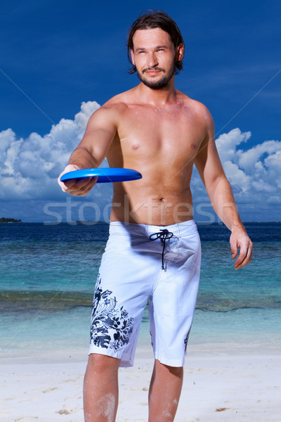 Hombre guapo Maldivas jugando playa agua hombre Foto stock © dash