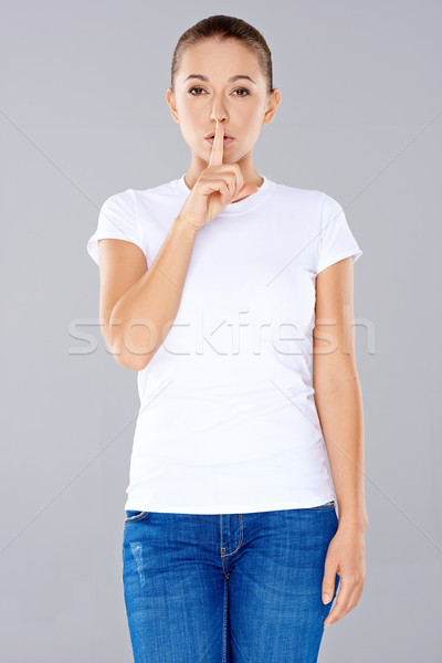 Nő kérdez csend titkolózás ujj ajkak Stock fotó © dash