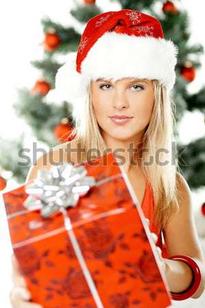 Belle Noël jeune femme arbre de noël chapeau [[stock_photo]] © dash