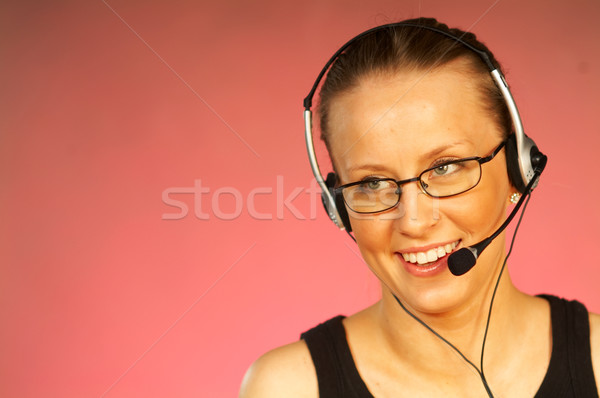 Call center agent jonge mooie vrouw telefoon Stockfoto © dash