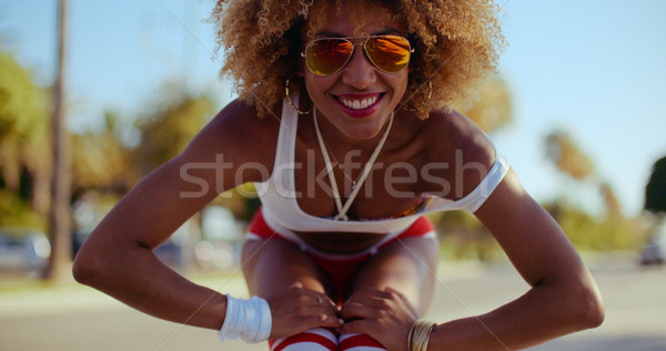 Sexy Happy Girl Doing Poses on Her Roller Skates Stock photo © dash