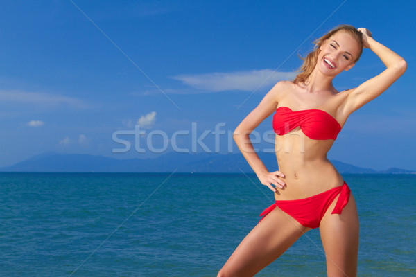 Beautiful smiling woman ,  blue sea and sky Stock photo © dash