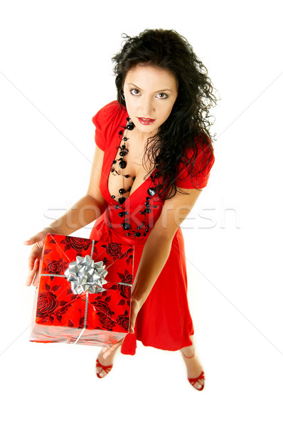 Da cadou femeie frumoasa mâini hârtie fată Imagine de stoc © dash
