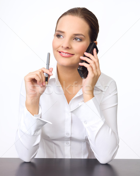 Imagine de stoc: Drăguţ · femeie · de · afaceri · portret · frumos · tineri · telefon · mobil