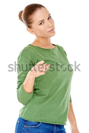 Młoda kobieta wskazując palec piękna poważny oskarżenie Zdjęcia stock © dash