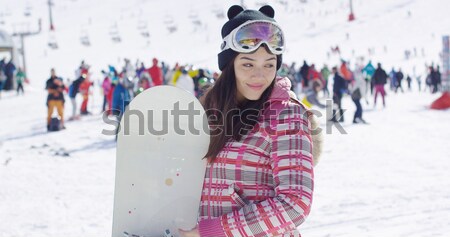 Foto d'archivio: Uomo · flirtare · donna · di · snowboard · occhiali