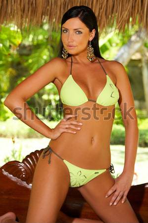 Kobieta strój kąpielowy piękna sexy kobieta Malediwy niebo Zdjęcia stock © dash