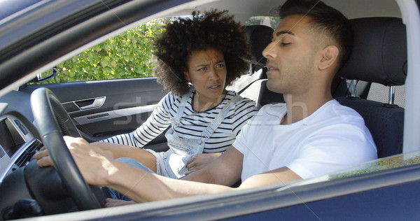 Stockfoto: Ernstig · praten · auto · focus · vrouw