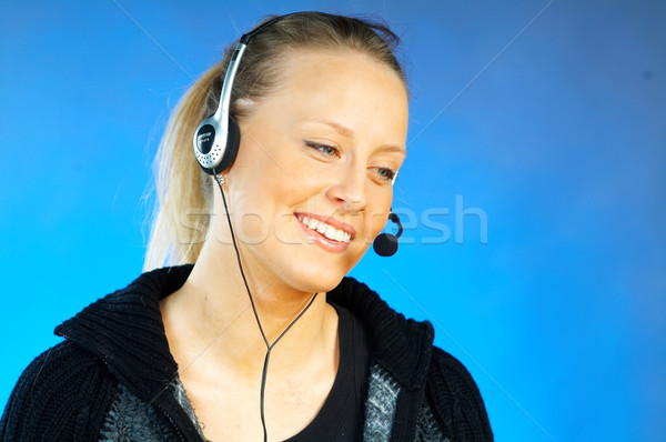 Call center agent jonge mooie vrouw telefoon Stockfoto © dash
