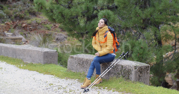 Atraente mulher jovem caminhadas montanhas cascalho trilha Foto stock © dash