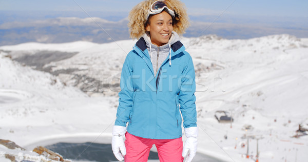 Beautiful woman in ski outfit standing on mountain Stock photo © dash