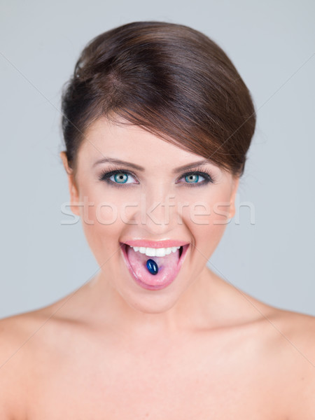 若い女性 タブレット 舌 かなり 小さな ブルネット ストックフォト © dash