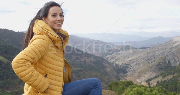 Smiling woman appreciating the peace of nature Stock photo © dash