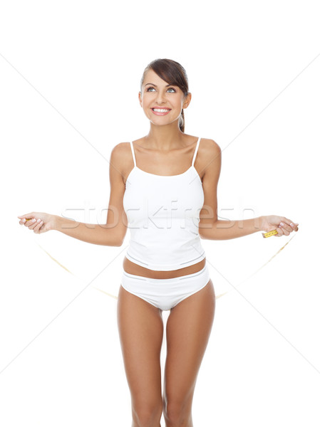 Mutlu kadın iç çamaşırı oynama atlama halat Stok fotoğraf © dash