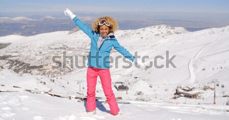 Playful woman posing for a selfie in the snow Stock photo © dash
