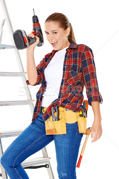 Heureux femme permanent outil ceinture [[stock_photo]] © dash