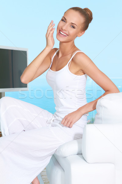 Graceful woman in white outfit Stock photo © dash