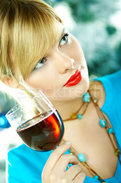 Belle bleu Noël jeune femme verre [[stock_photo]] © dash