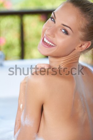 Frau genießen Schaumbad lachen Stock foto © dash