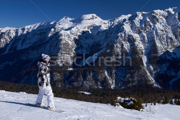 Female Snowboarder in Dolomites Stock photo © dash