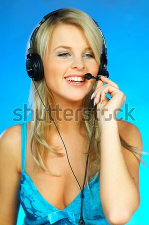 Call center agent jonge mooie vrouw telefoon Stockfoto © dash