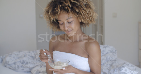 African American Female Eating Breakfast In Bed Stock photo © dash